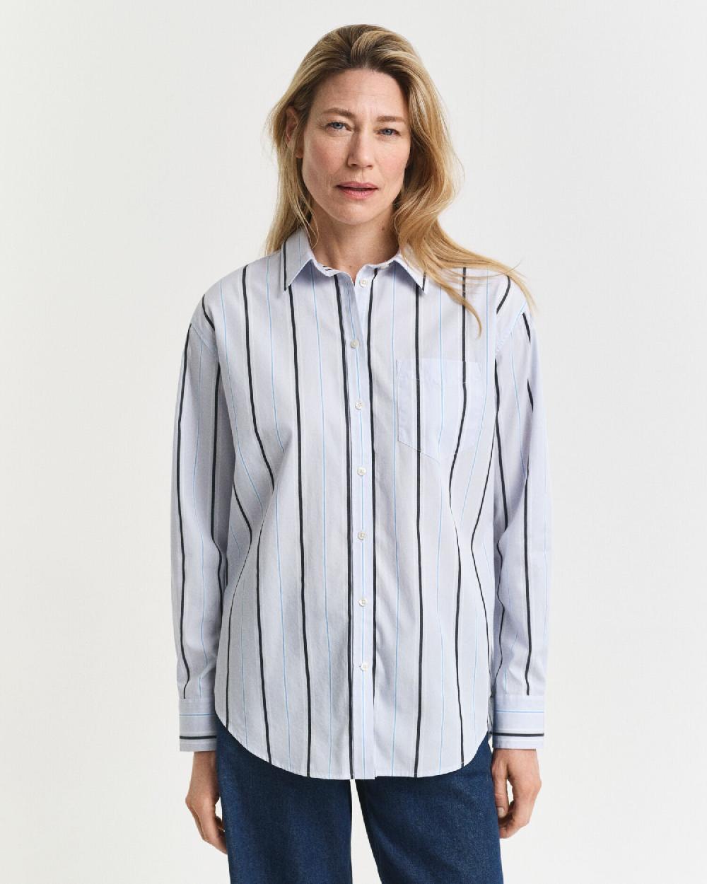 Gant Relaxed Fit Classic Striped Poplin Shirt Light Blue