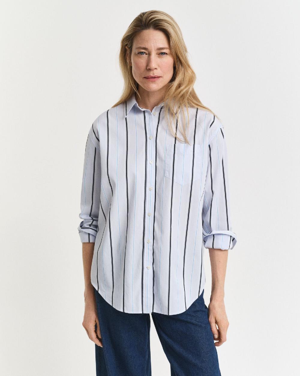 gant Relaxed Fit Classic Striped Poplin Shirt light blue