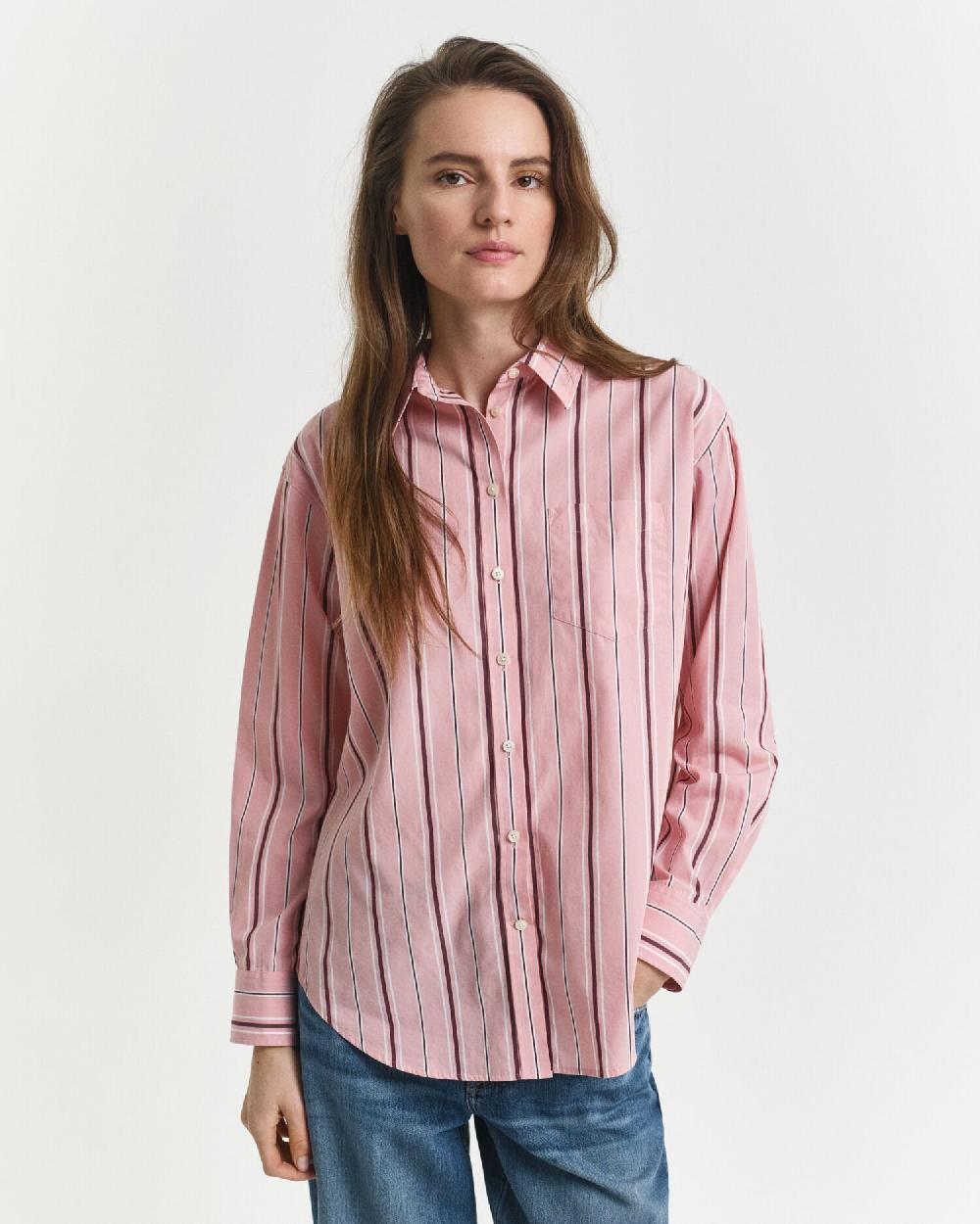 Gant Relaxed Fit Classic Striped Poplin Shirt Summer Rose
