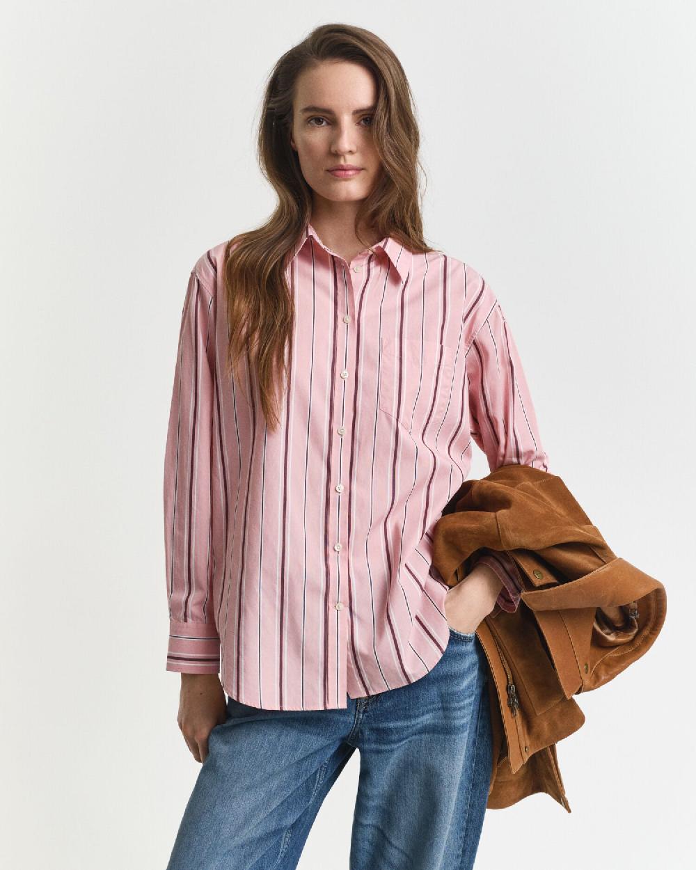 gant Relaxed Fit Classic Striped Poplin Shirt summer rose