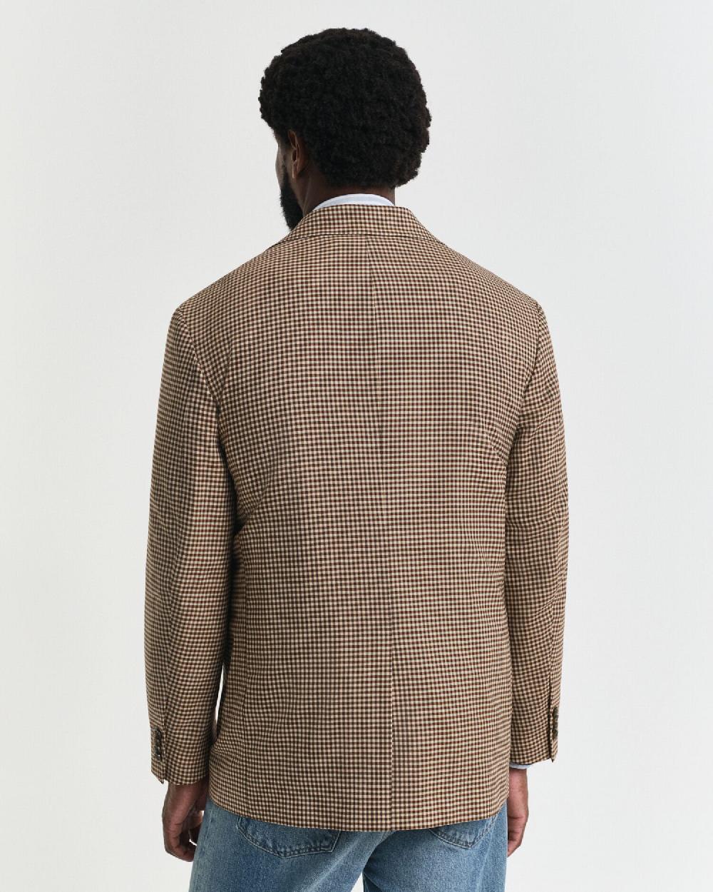 Gant Relaxed Fit Gingham Checked Blazer Chocolate Brown