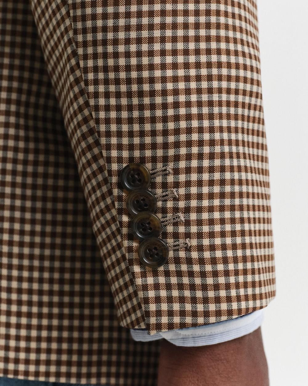 Gant Relaxed Fit Gingham Checked Blazer Chocolate Brown