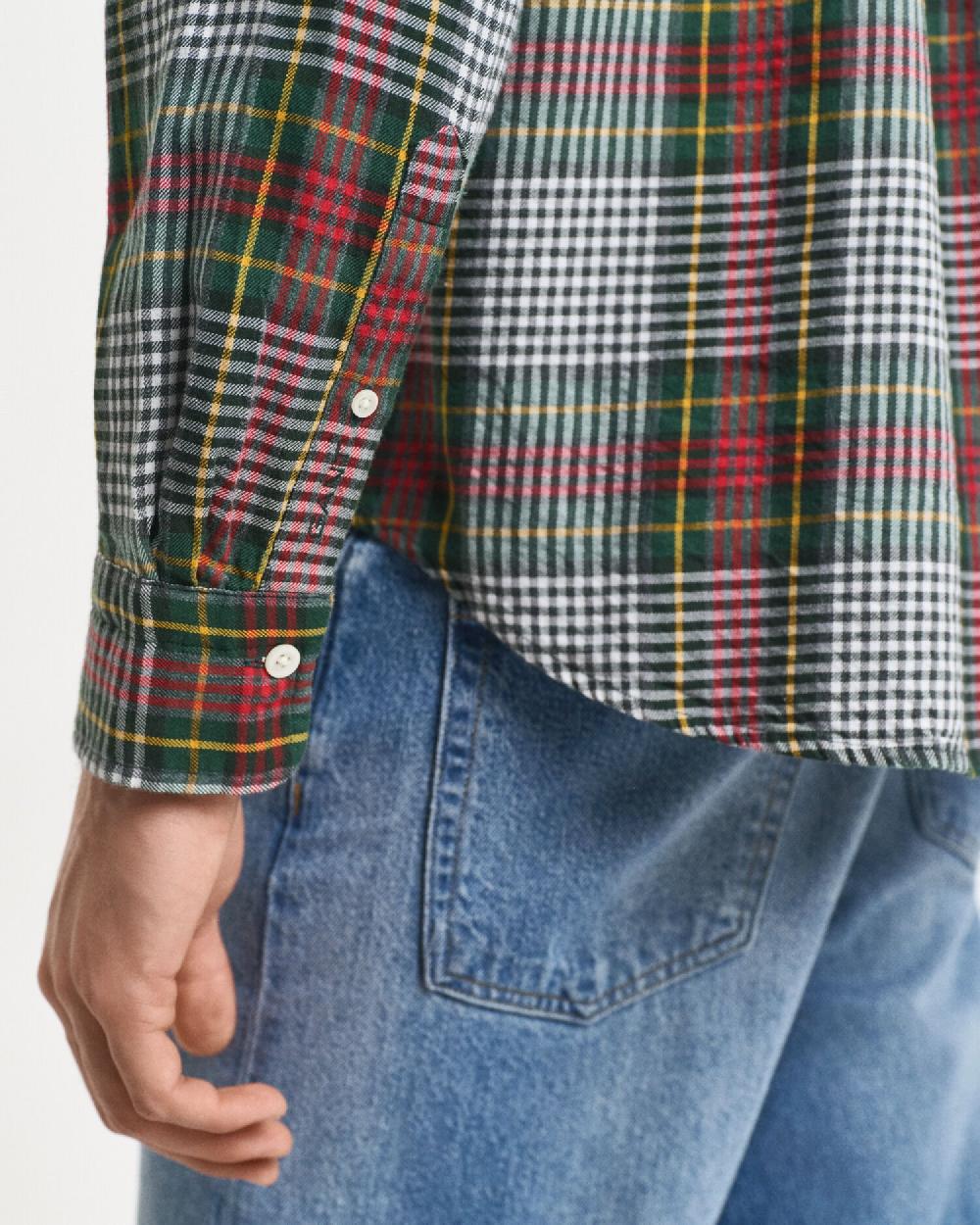 Gant Relaxed Fit Lightweight Checked Twill Shirt Tartan Green
