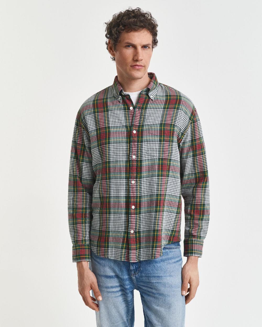 Gant Relaxed Fit Lightweight Checked Twill Shirt Tartan Green