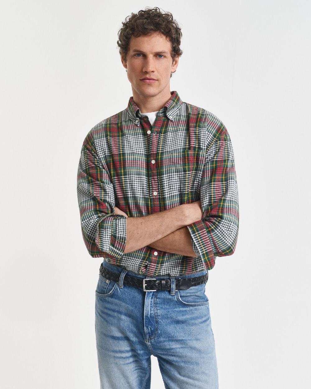gant Relaxed Fit Lightweight Checked Twill Shirt tartan green