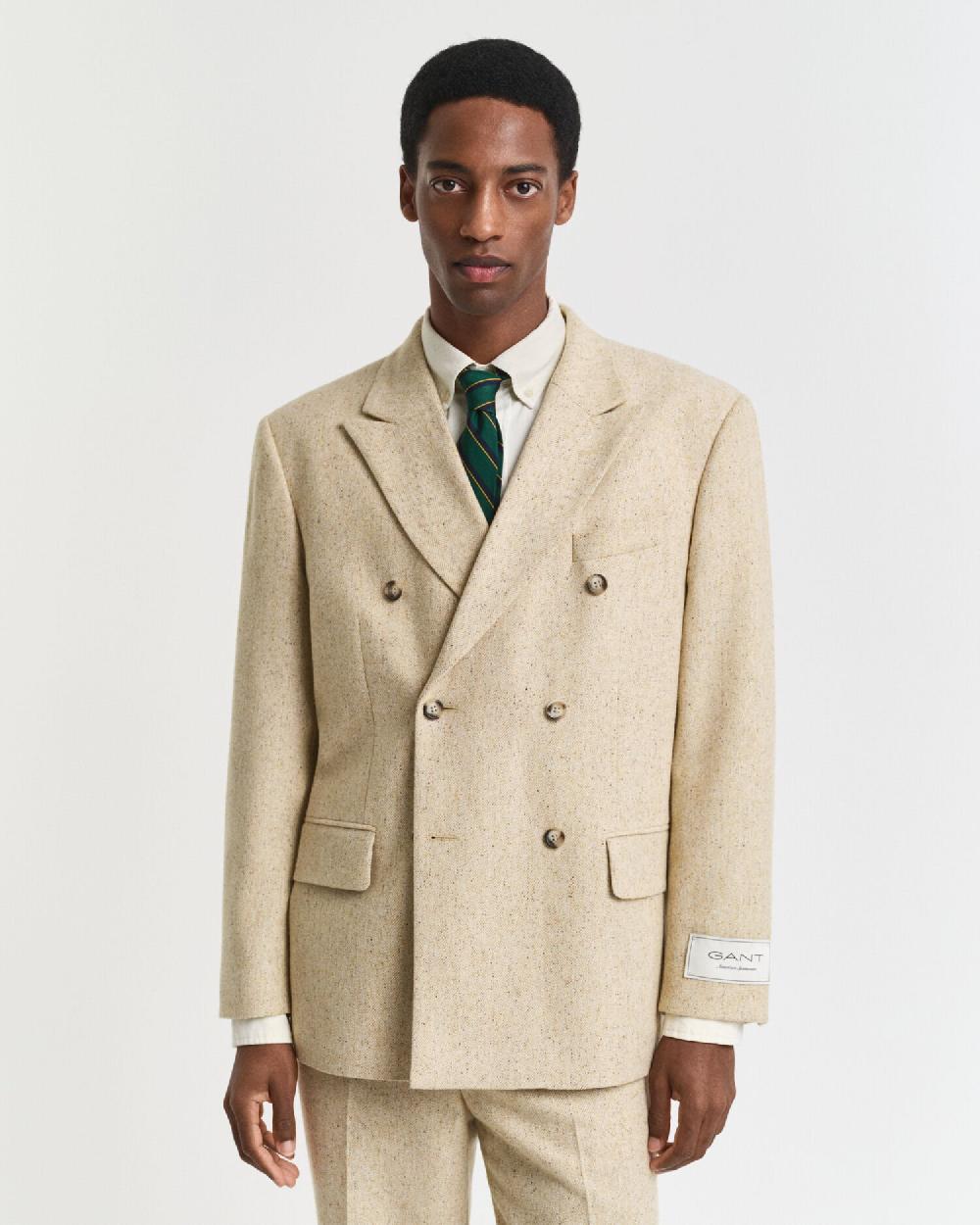 Gant Relaxed Fit Nepps Herringbone Suit Jacket Concrete Beige