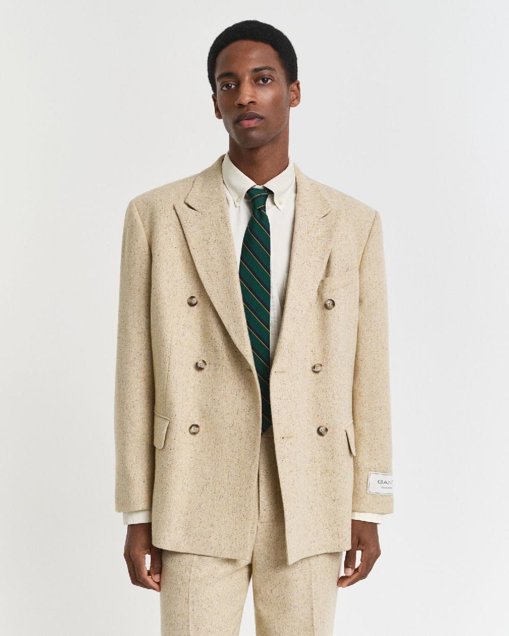 gant Relaxed Fit Nepps Herringbone Suit Jacket concrete beige