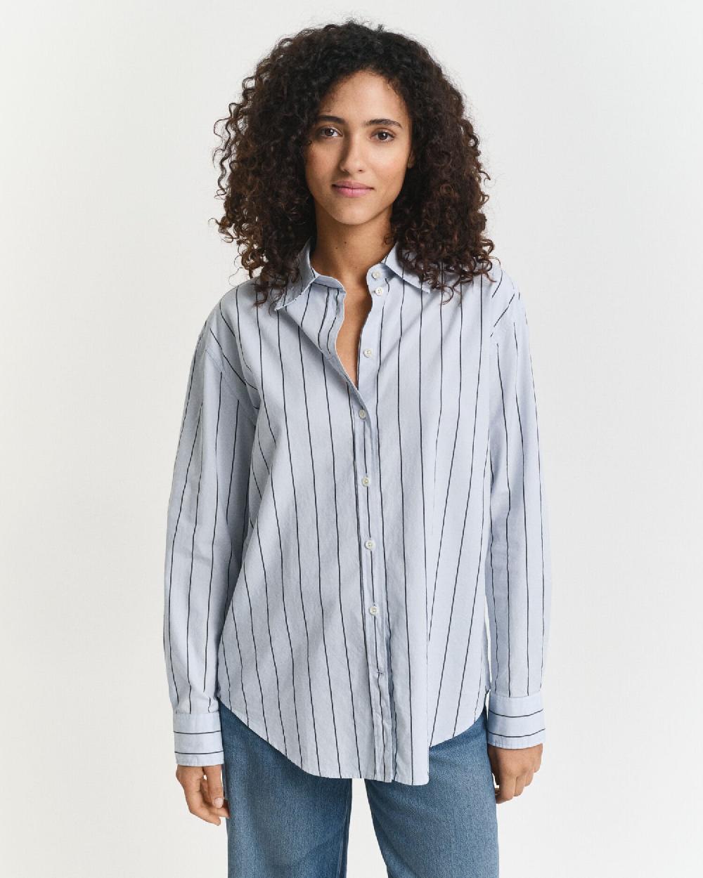 Gant Relaxed Fit Striped Luxury Oxford Shirt Light Blue
