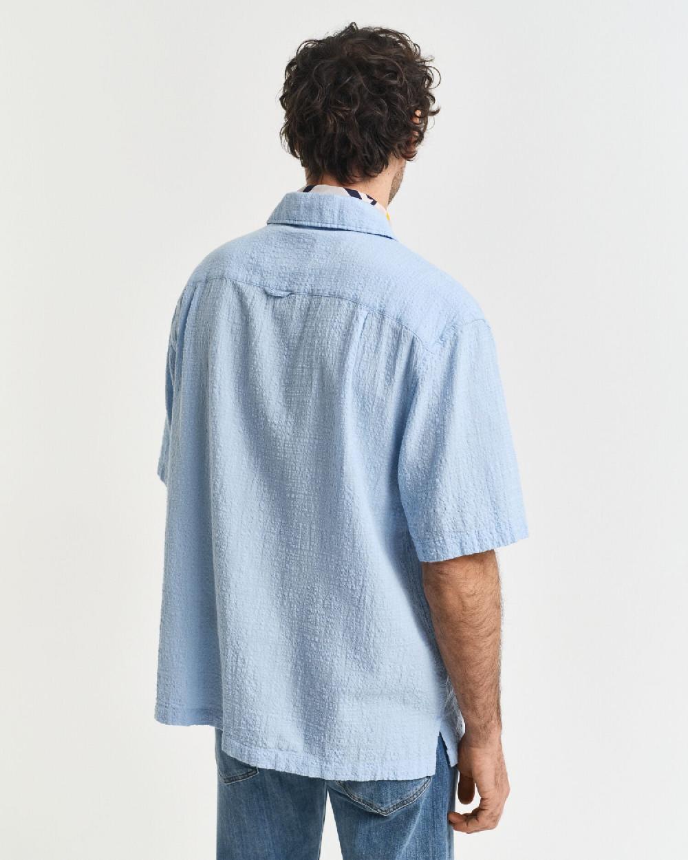Gant Relaxed Fit Textured Short Sleeve Shirt Capri Blue