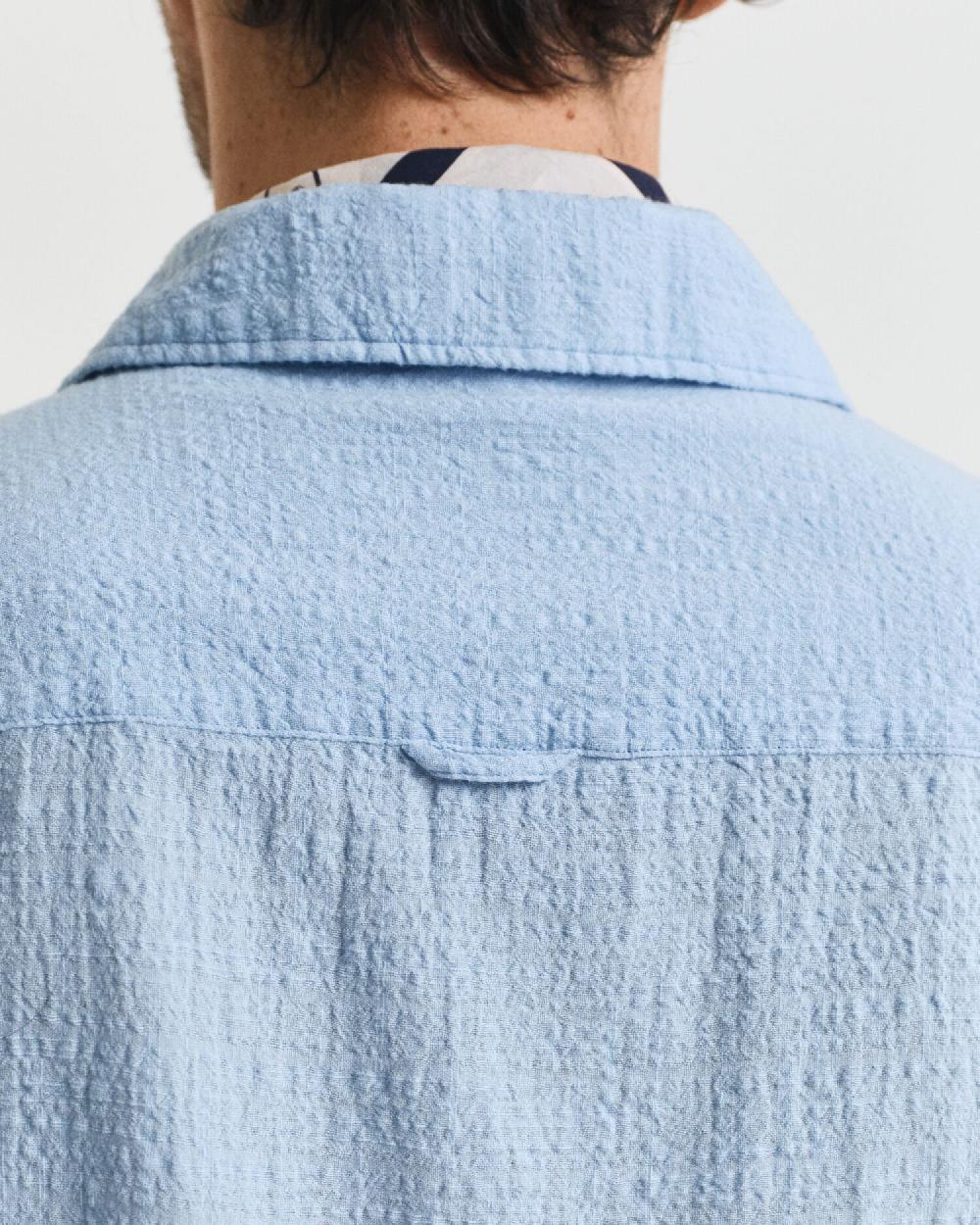 Gant Relaxed Fit Textured Short Sleeve Shirt Capri Blue