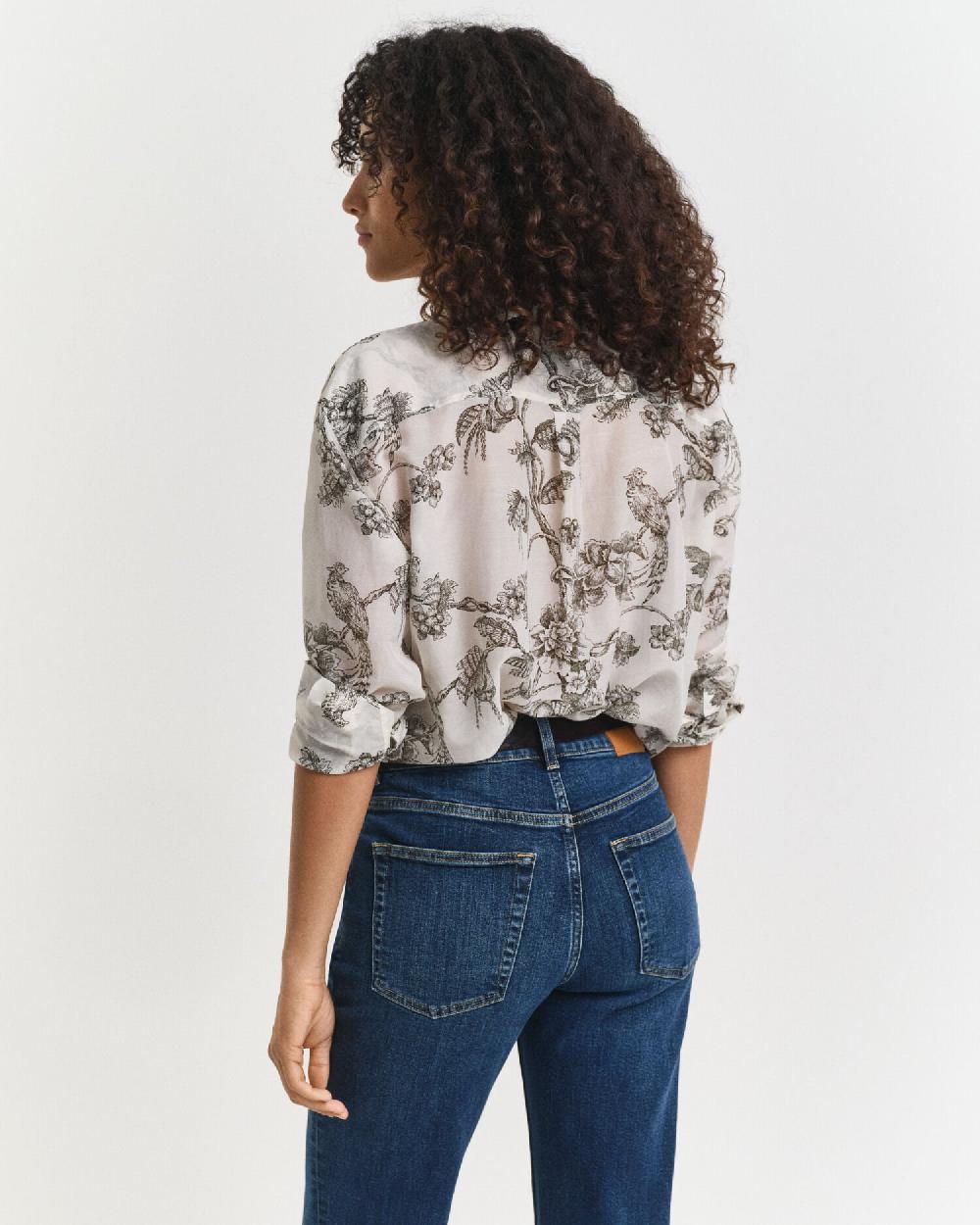 Gant Relaxed Fit Tree Printed Cotton Silk Shirt Dark Moss Green