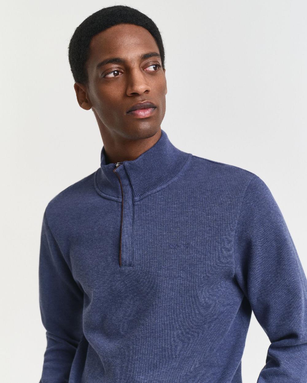Gant Sacker Rib Half-Zip Sweatshirt Dk Jeansblue Melange