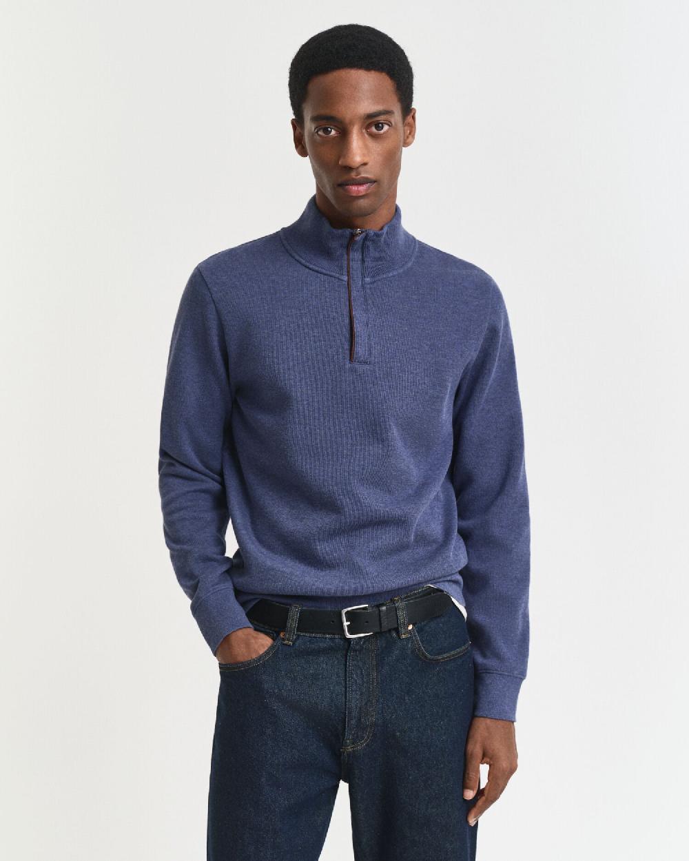 gant Sacker Rib Half-Zip Sweatshirt dk jeansblue melange