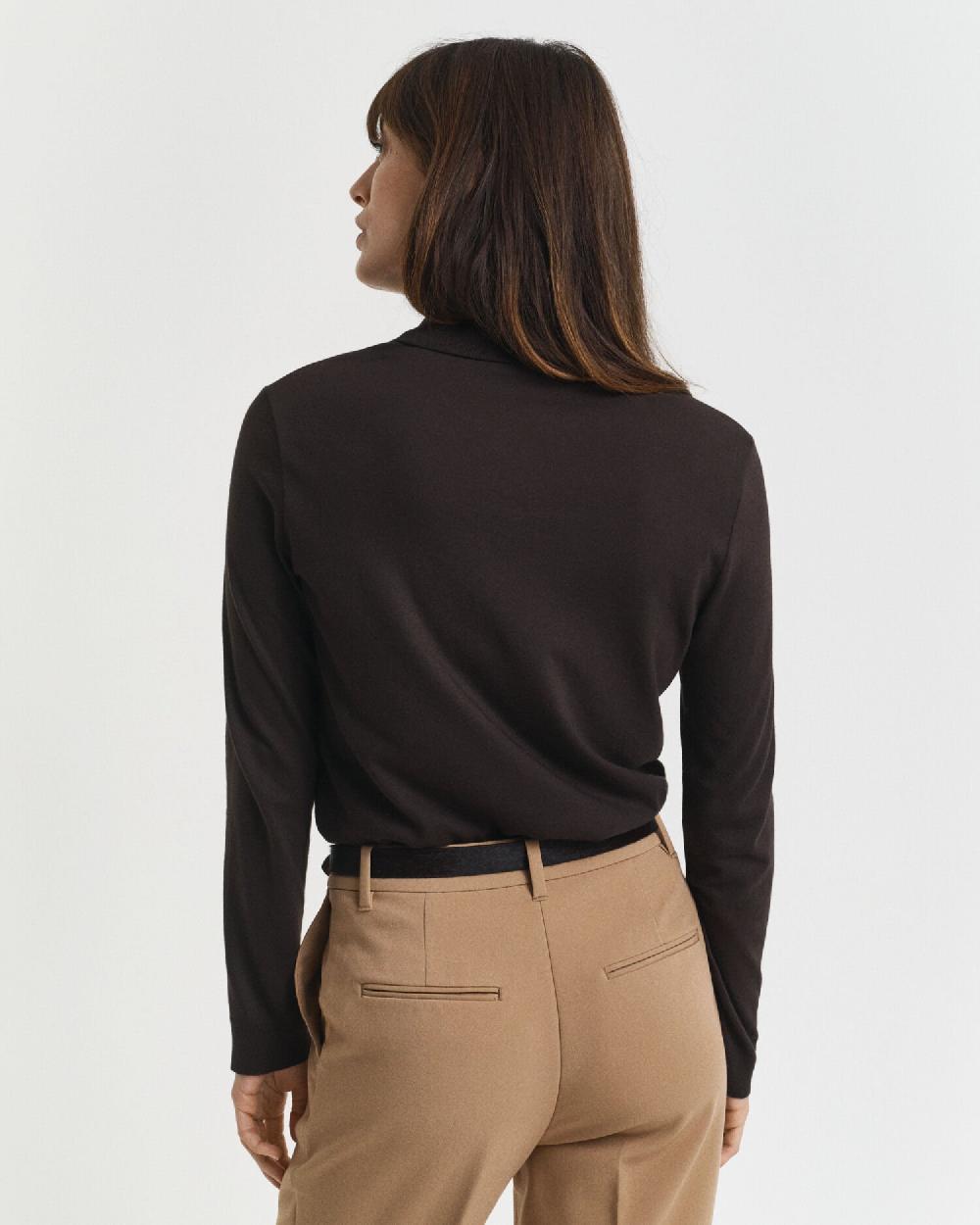 Gant Seamless Buttoned Long Sleeve Polo Shirt Deep Brown
