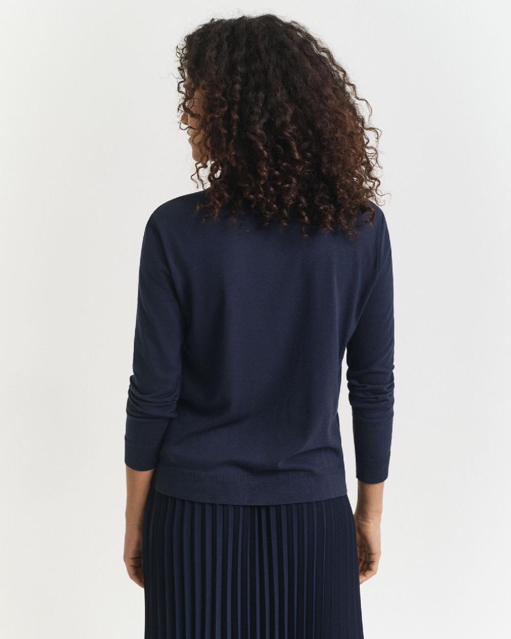 Gant Seamless Buttoned Long Sleeve Polo Shirt Evening Blue