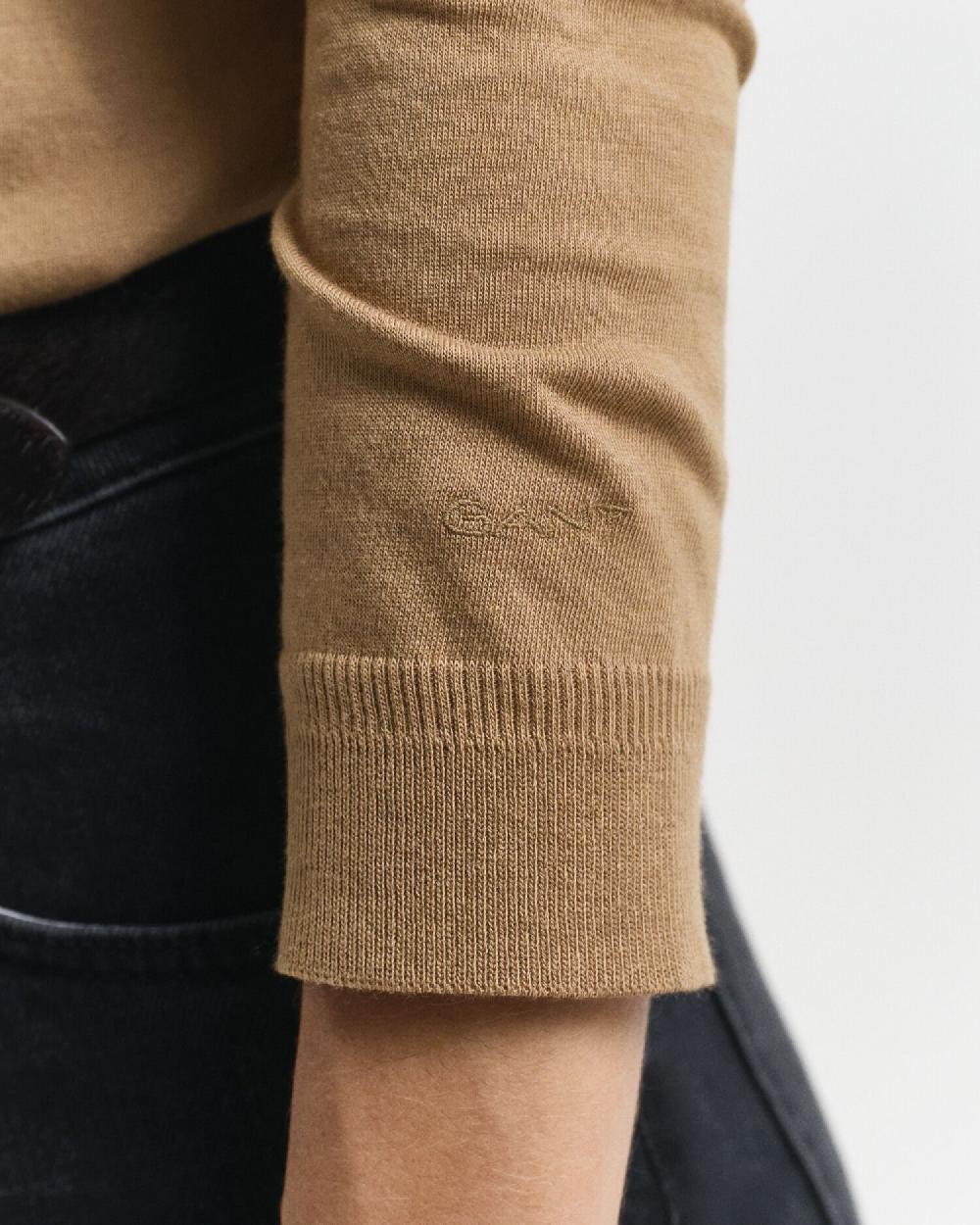 Gant Seamless Buttoned Long Sleeve Polo Shirt Warm Khaki