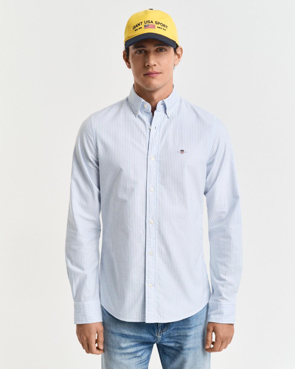 Gant Slim Fit Banker Stripe Classic Oxford Shirt Light Blue