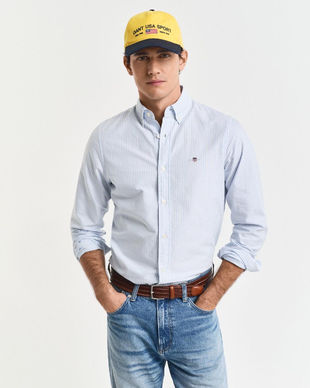 gant Slim Fit Banker Stripe Classic Oxford Shirt light blue