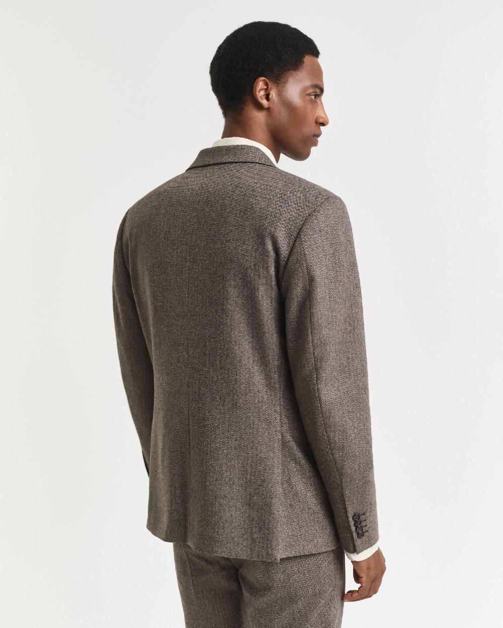 Gant Slim Fit Flannel Herringbone Suit Jacket Deep Brown