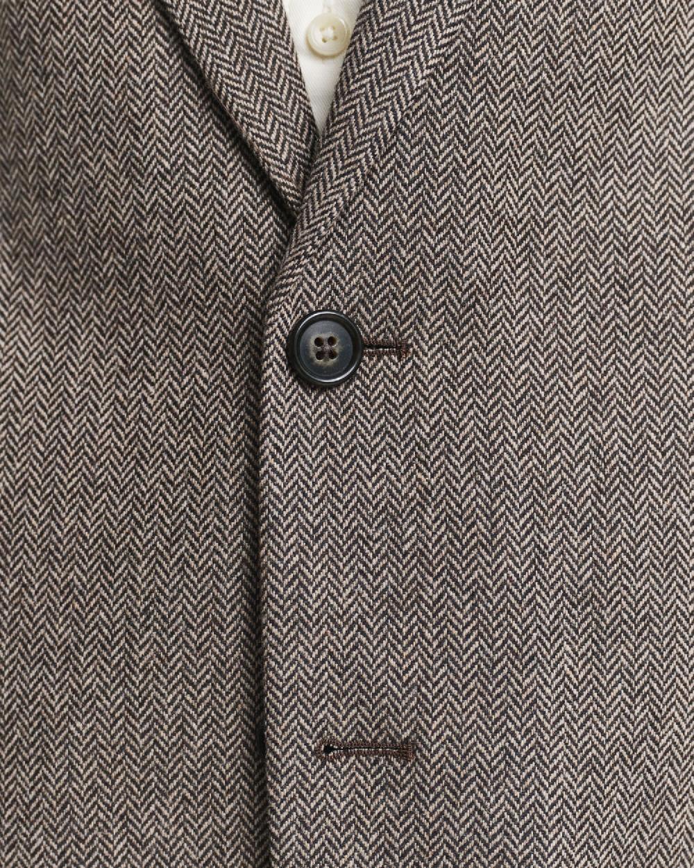 Gant Slim Fit Flannel Herringbone Suit Jacket Deep Brown