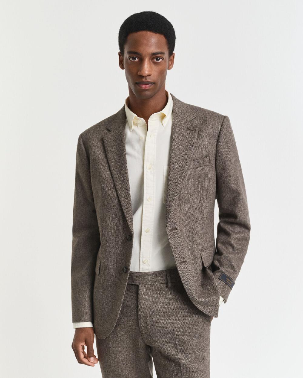 gant Slim Fit Flannel Herringbone Suit Jacket deep brown