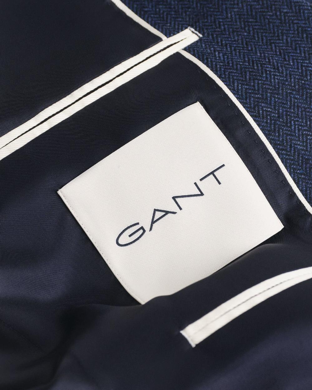 Gant Slim Fit Flannel Herringbone Suit Jacket Evening Blue