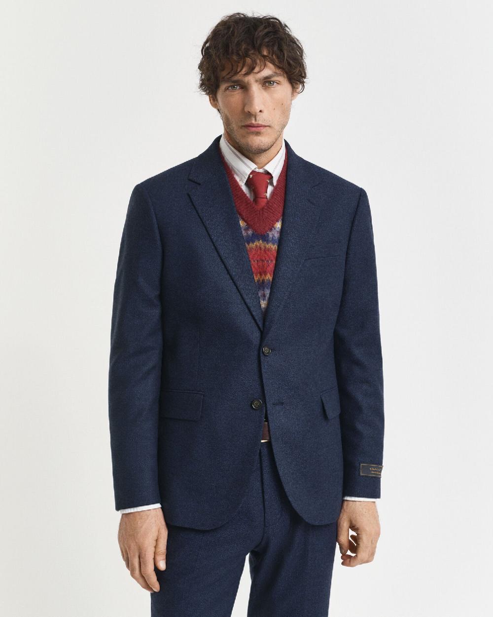 gant Slim Fit Flannel Herringbone Suit Jacket evening blue