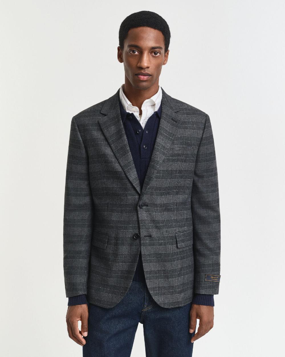 Gant Slim Fit Glen Check Suit Jacket Antracit Melange