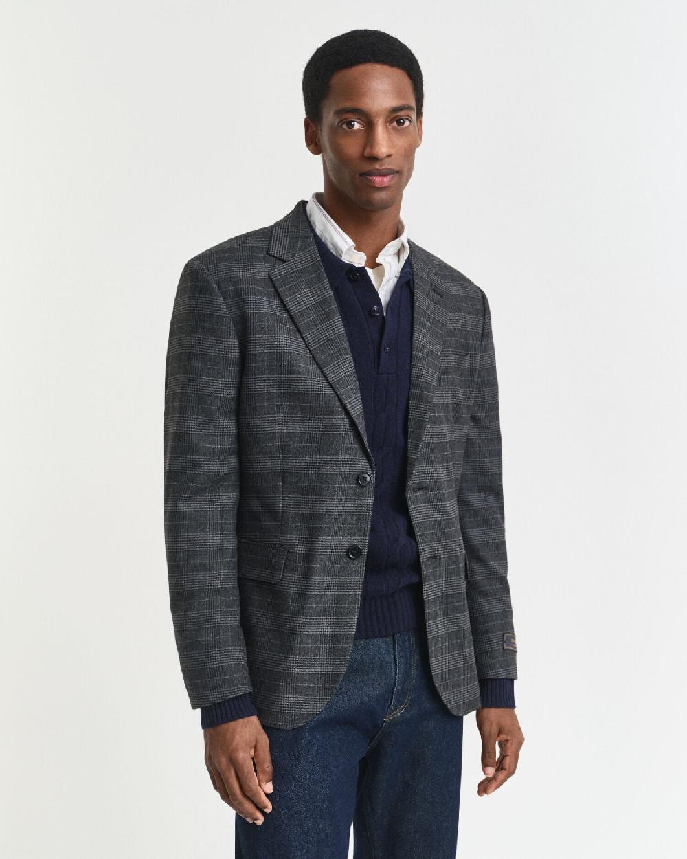 gant Slim Fit Glen Check Suit Jacket antracit melange