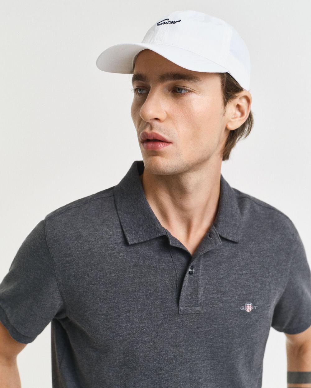 Gant Slim Fit Shield Piqué Polo Shirt Antracit Melange