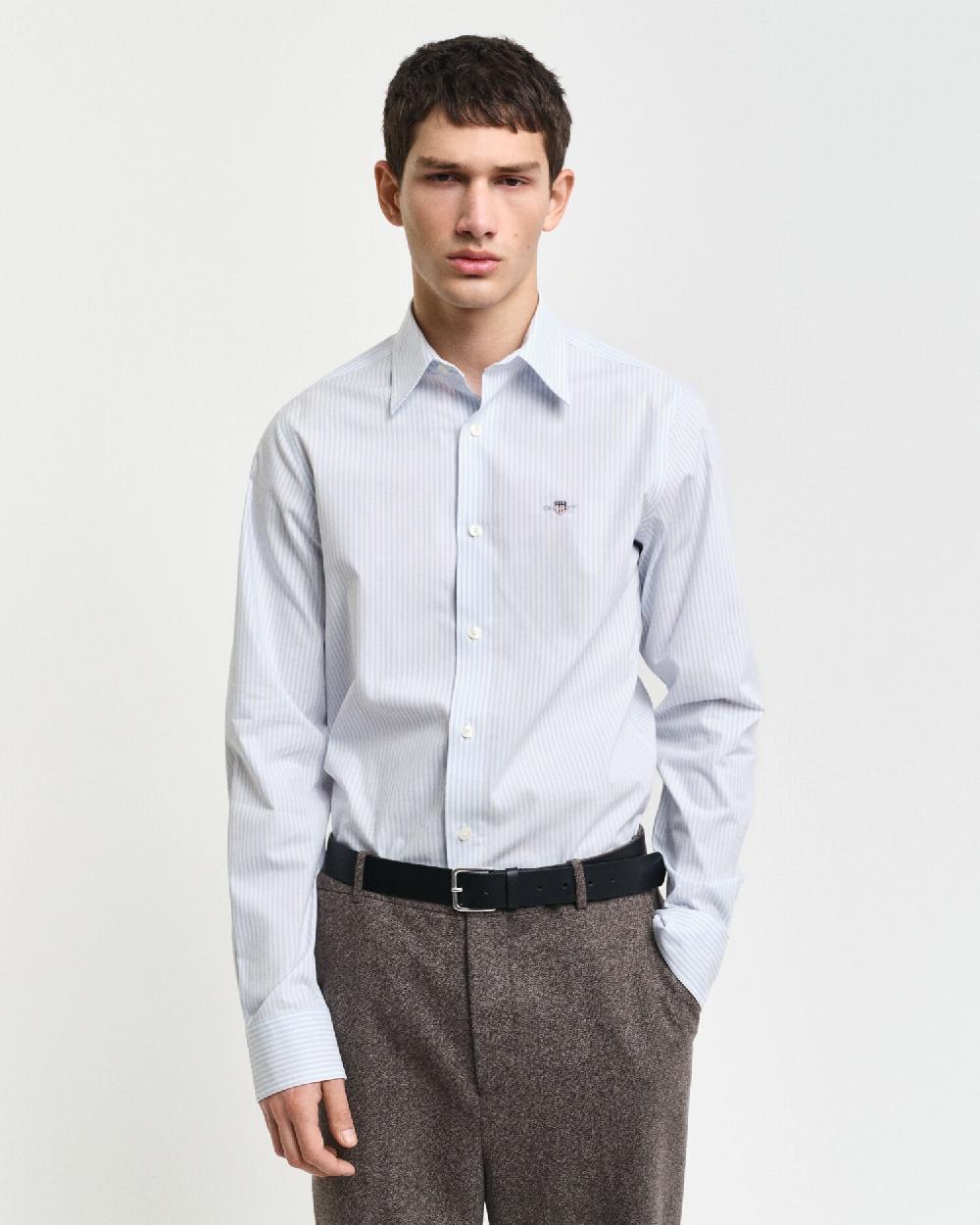 gant Slim Fit Striped Stretch Poplin Shirt light blue
