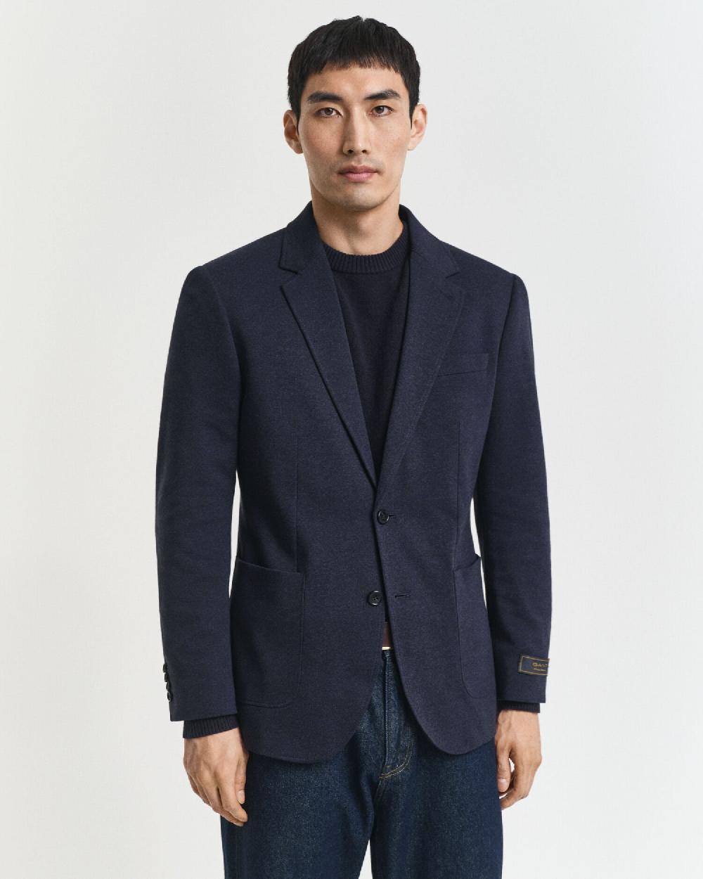 Gant Slim Fit Two-Toned Jersey Piqué Blazer Dark Indigo Melange