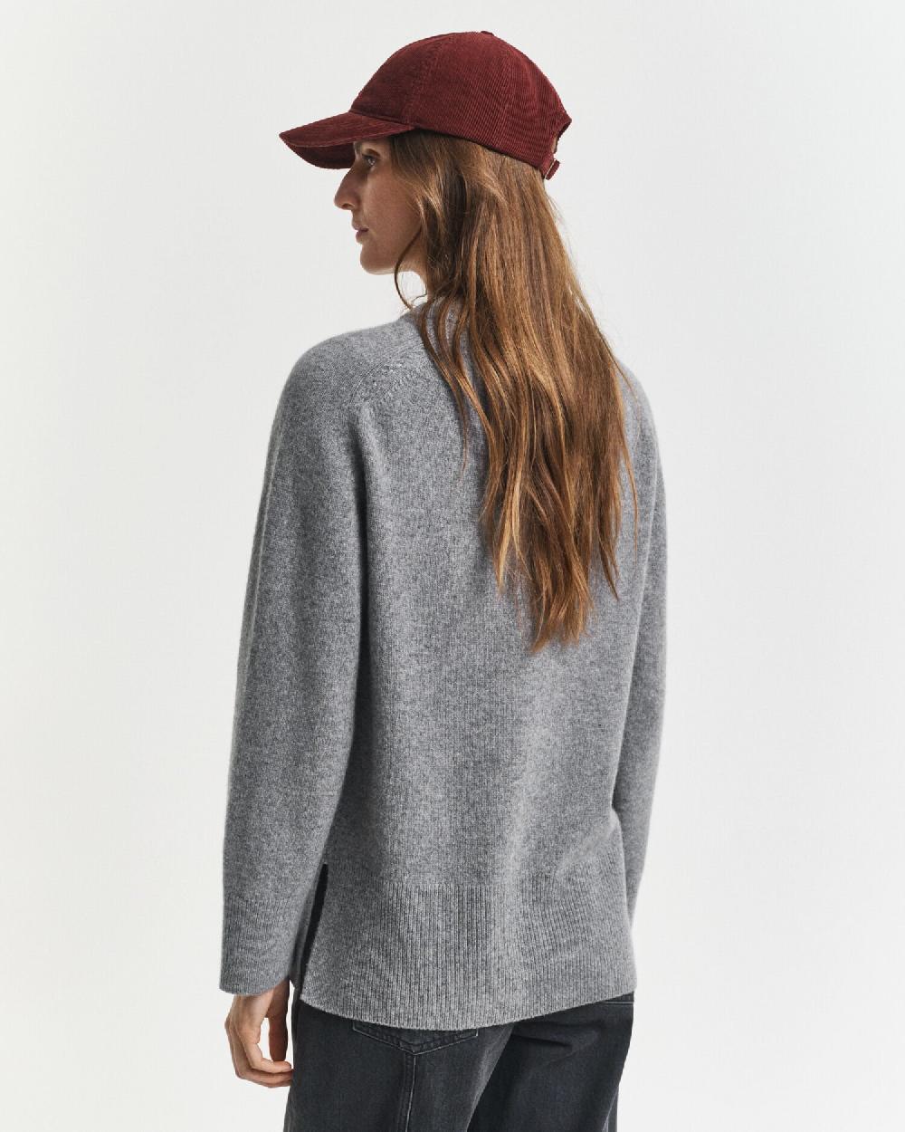 Gant Soft Wool Cashmere Blend Crew Neck Sweater Charcoal Melange