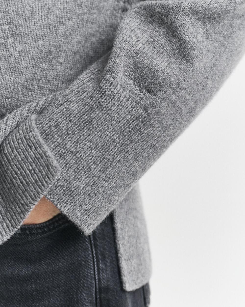 Gant Soft Wool Cashmere Blend Crew Neck Sweater Charcoal Melange