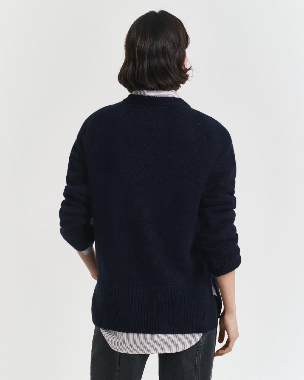 Gant Soft Wool Cashmere Blend Crew Neck Sweater Evening Blue
