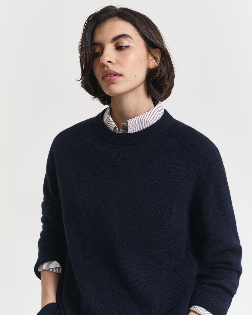 Gant Soft Wool Cashmere Blend Crew Neck Sweater Evening Blue