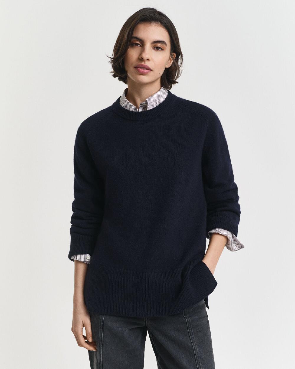 gant Soft Wool Cashmere Blend Crew Neck Sweater evening blue