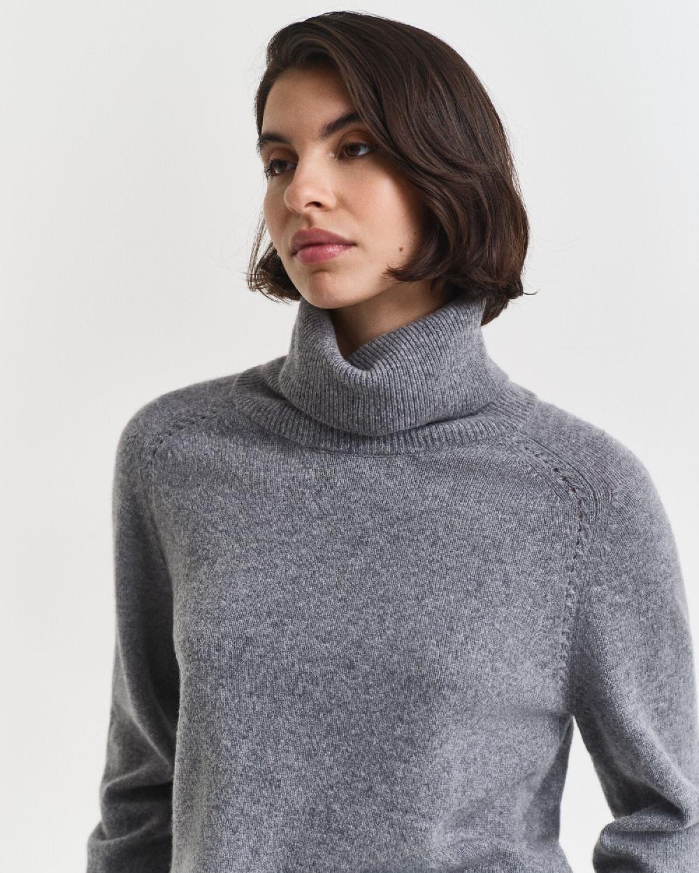 Gant Soft Wool Cashmere Blend Turtleneck Sweater Charcoal Melange