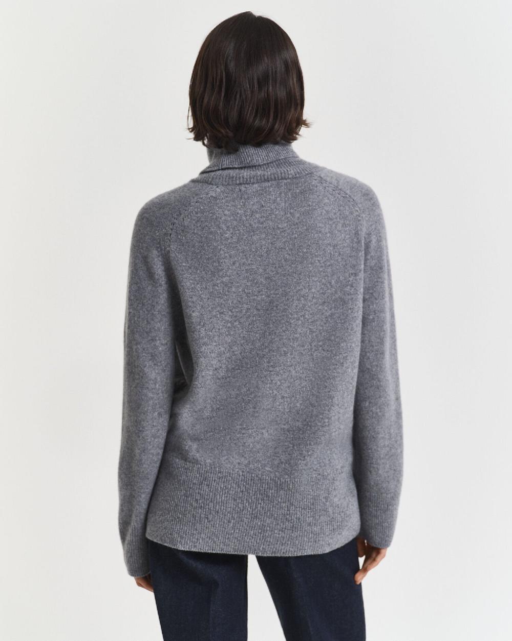 Gant Soft Wool Cashmere Blend Turtleneck Sweater Charcoal Melange