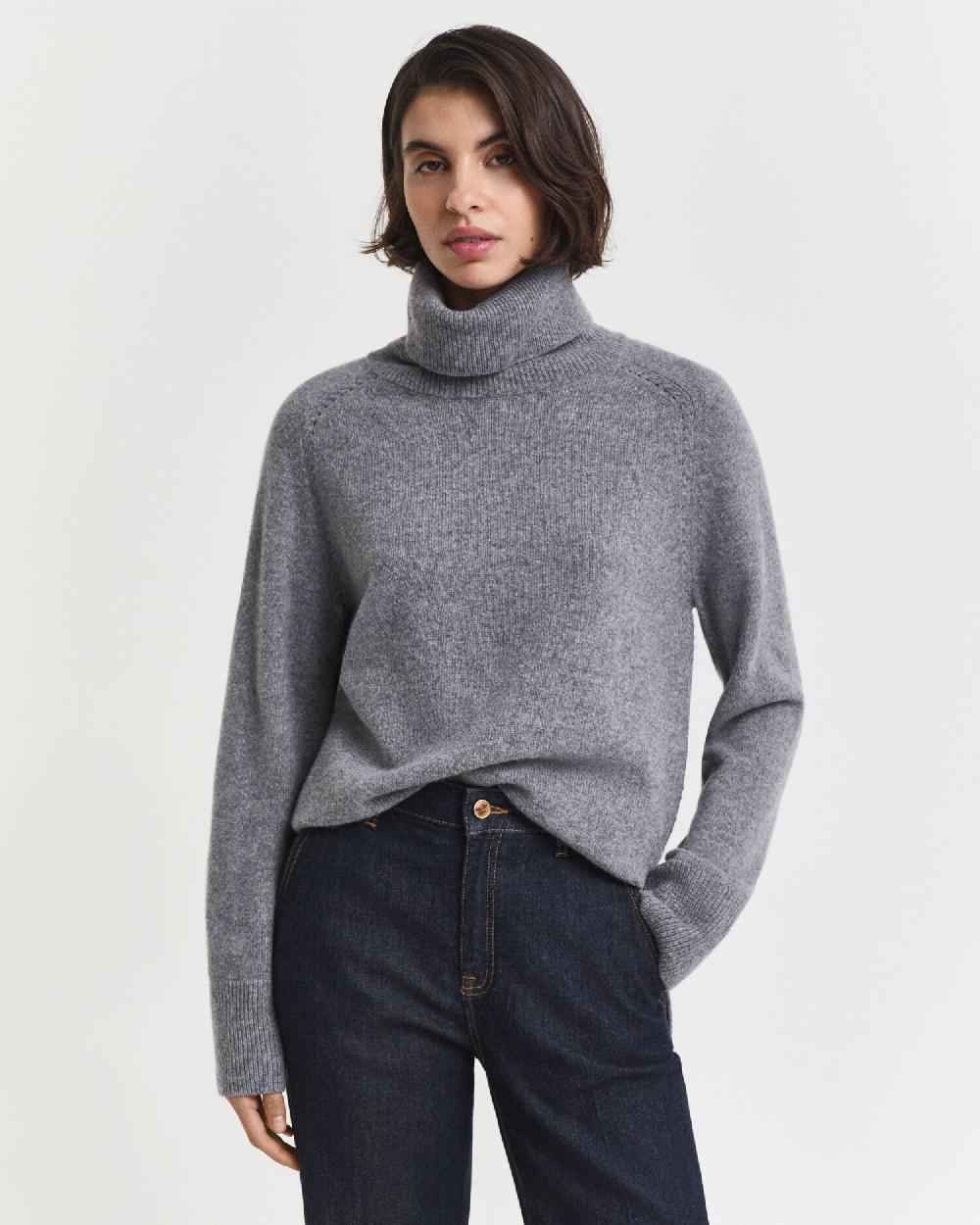 gant Soft Wool Cashmere Blend Turtleneck Sweater charcoal melange