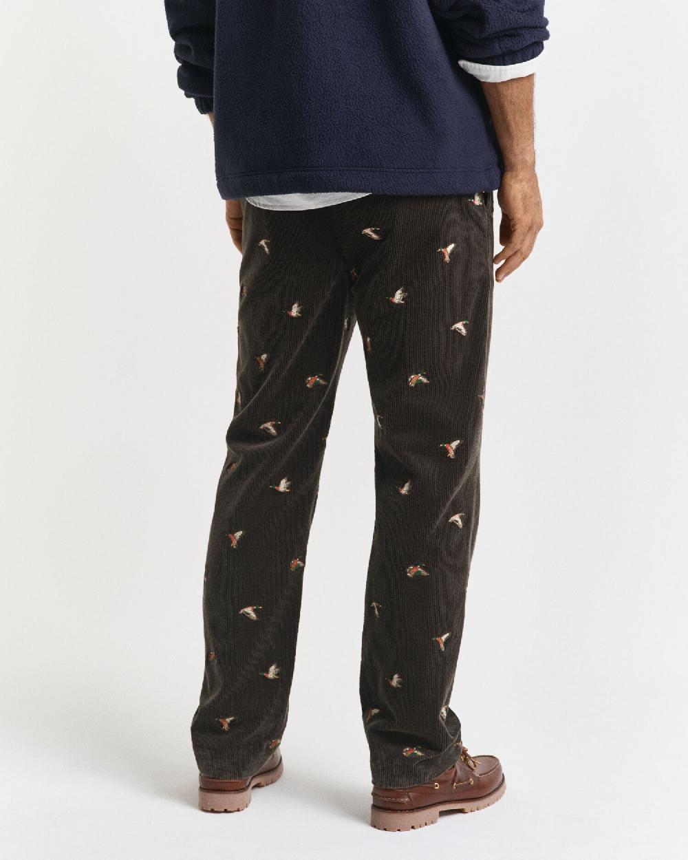 Gant Straight Fit Embroidered Corduroy Pants Dark Moss Green