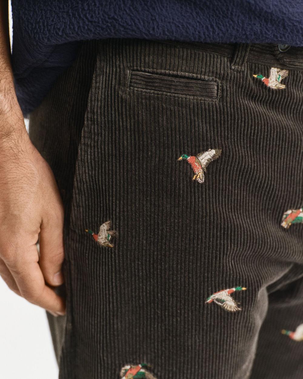 Gant Straight Fit Embroidered Corduroy Pants Dark Moss Green