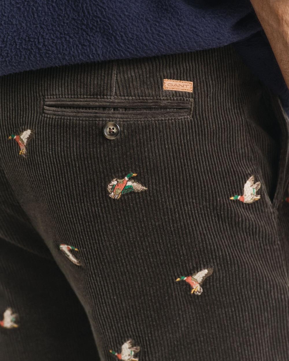 Gant Straight Fit Embroidered Corduroy Pants Dark Moss Green