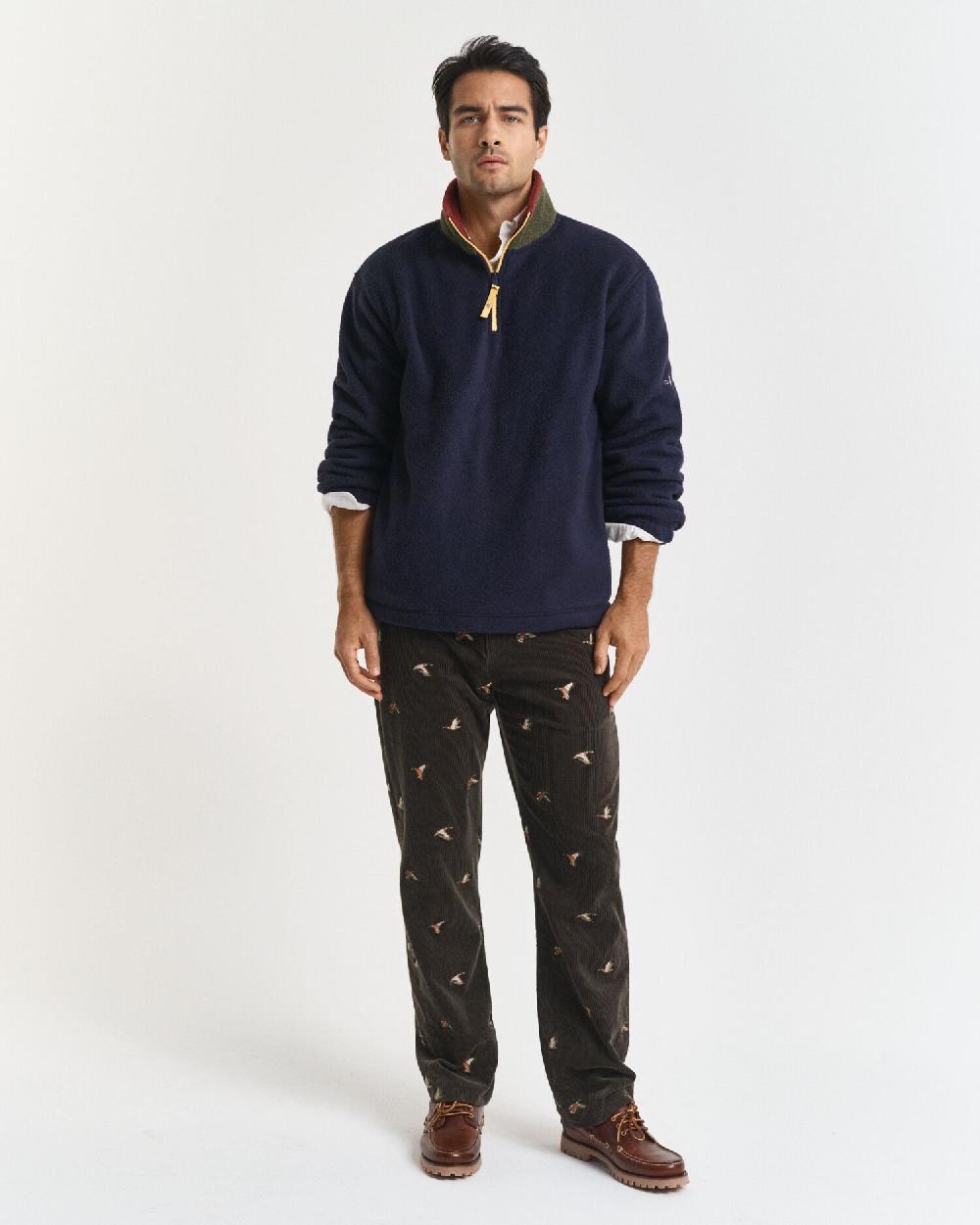 gant Straight Fit Embroidered Corduroy Pants dark moss green