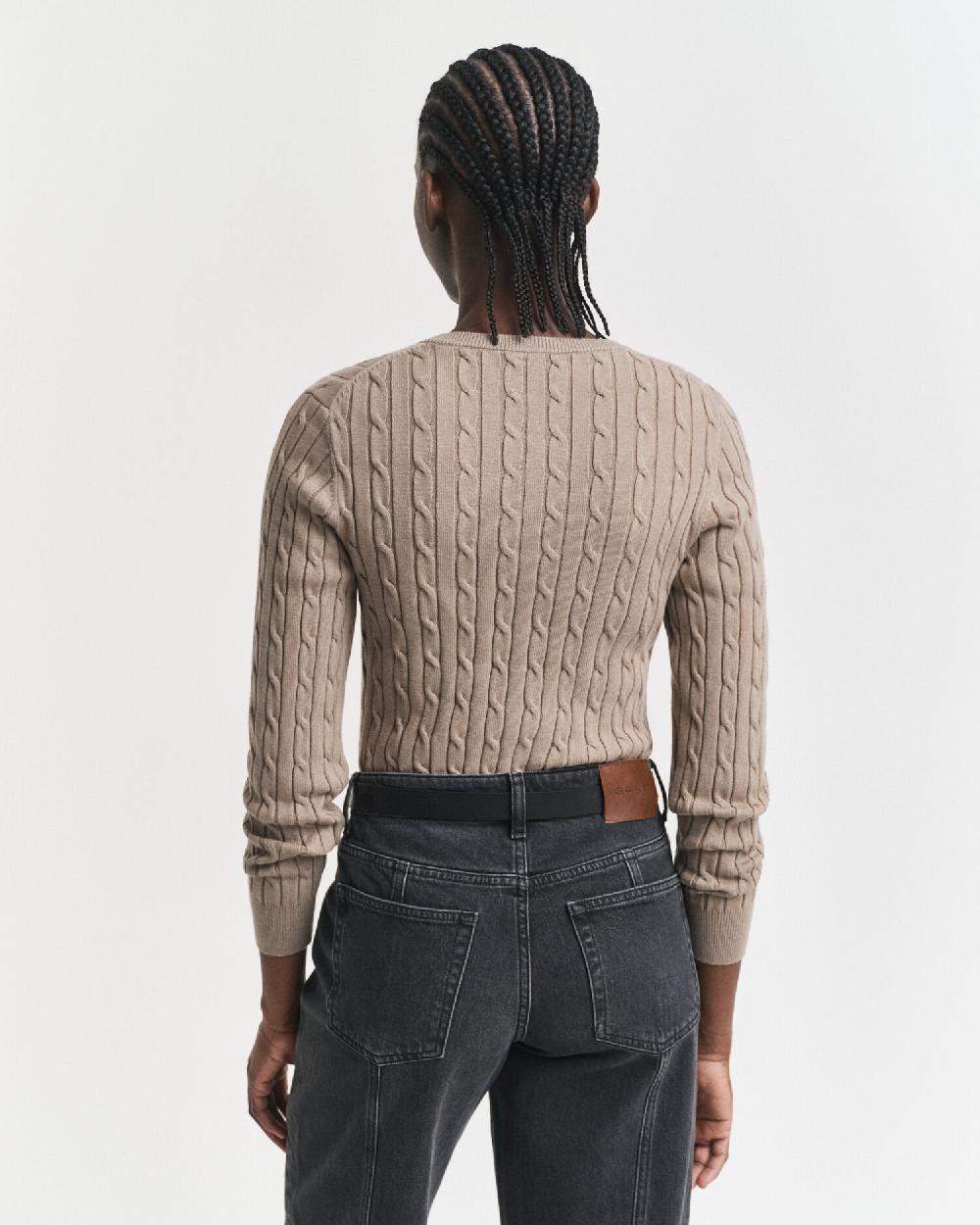 Gant Stretch Cotton Cable Knit Cardigan Taupe Beige