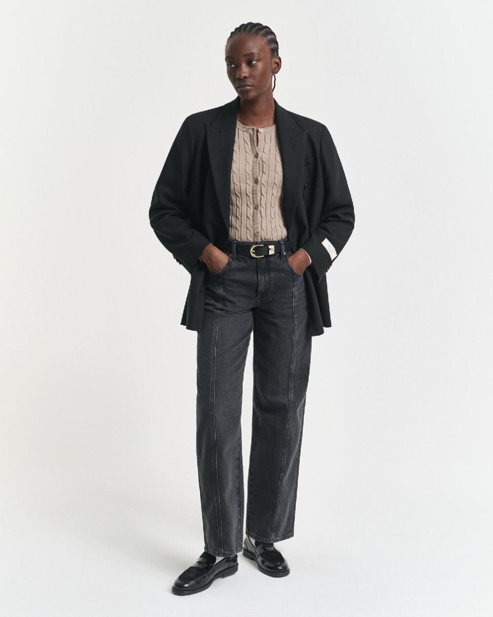 Gant Stretch Cotton Cable Knit Cardigan Taupe Beige