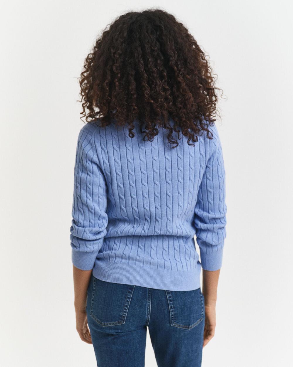 Gant Stretch Cotton Cable Knit Half-Zip Sweater Clear Sky