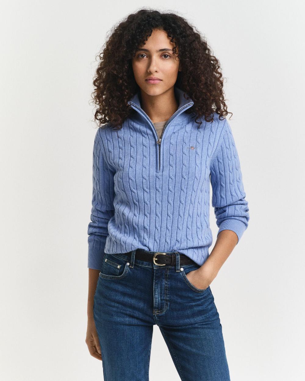 gant Stretch Cotton Cable Knit Half-Zip Sweater clear sky