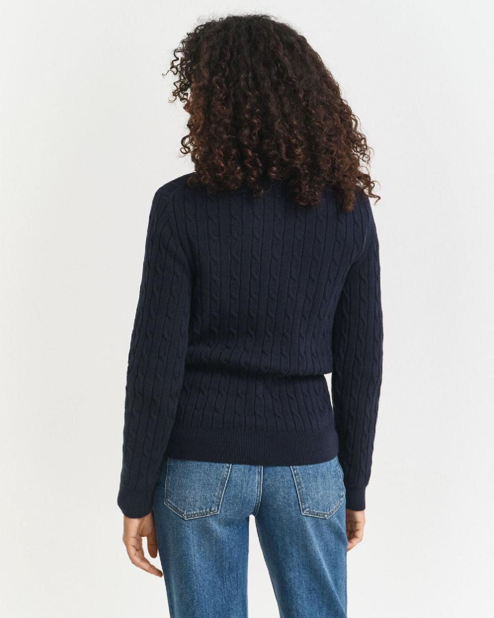 Gant Stretch Cotton Cable Knit Half-Zip Sweater Evening Blue