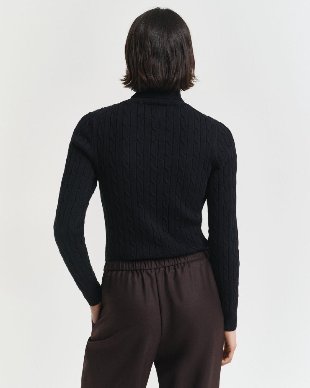 Gant Stretch Cotton Cable Knit Turtleneck Sweater Black